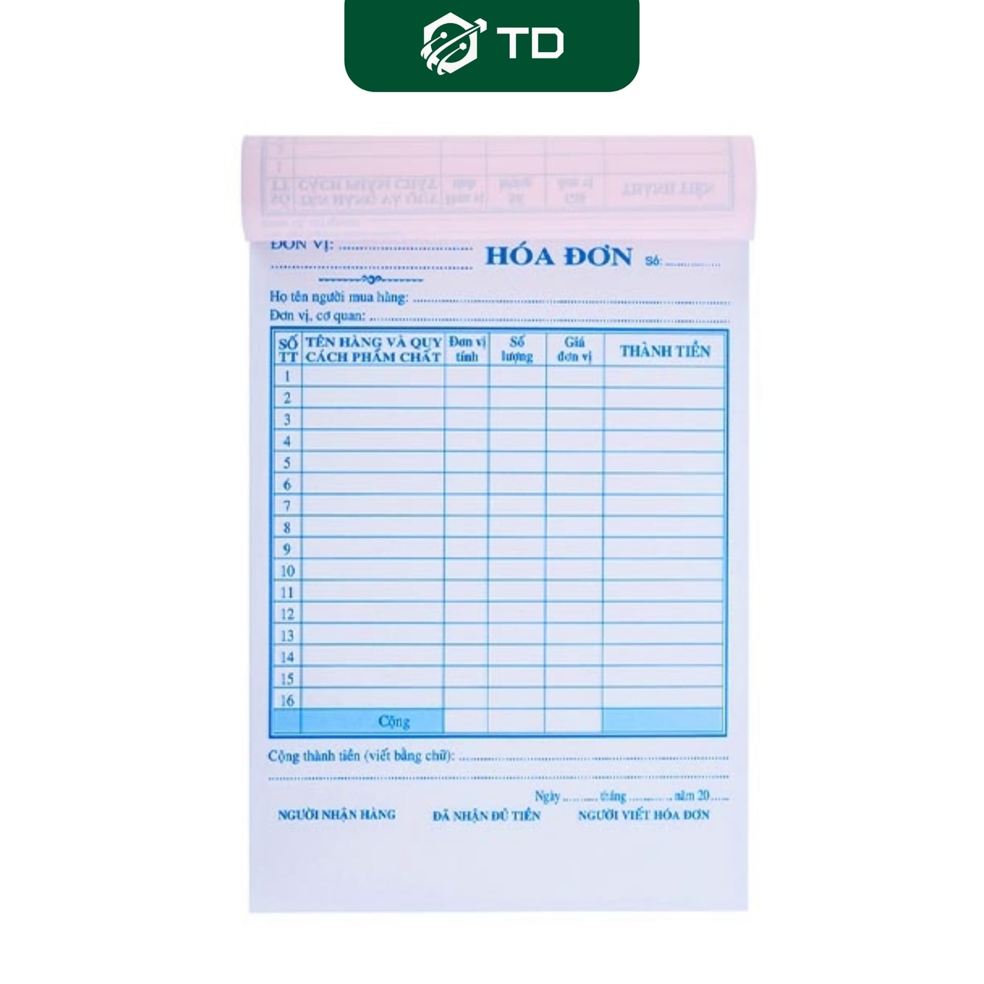 Hóa đơn bán lẻ 1 liên, 2 liên 