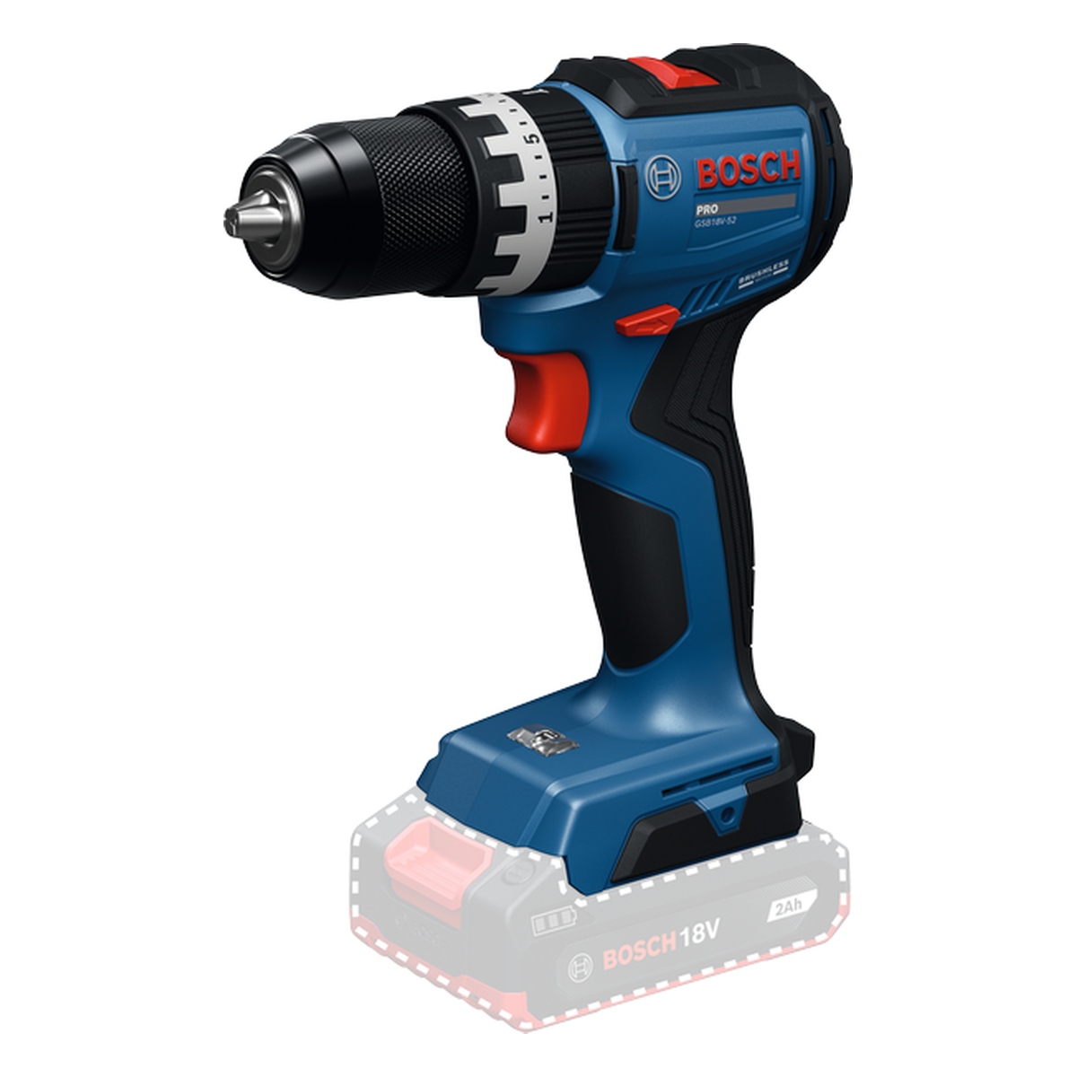 Hình minh họa cấu tạo và chi tiết Máy khoan vặn vít pin Bosch GSB18V-52 2 pin 06019S01K9