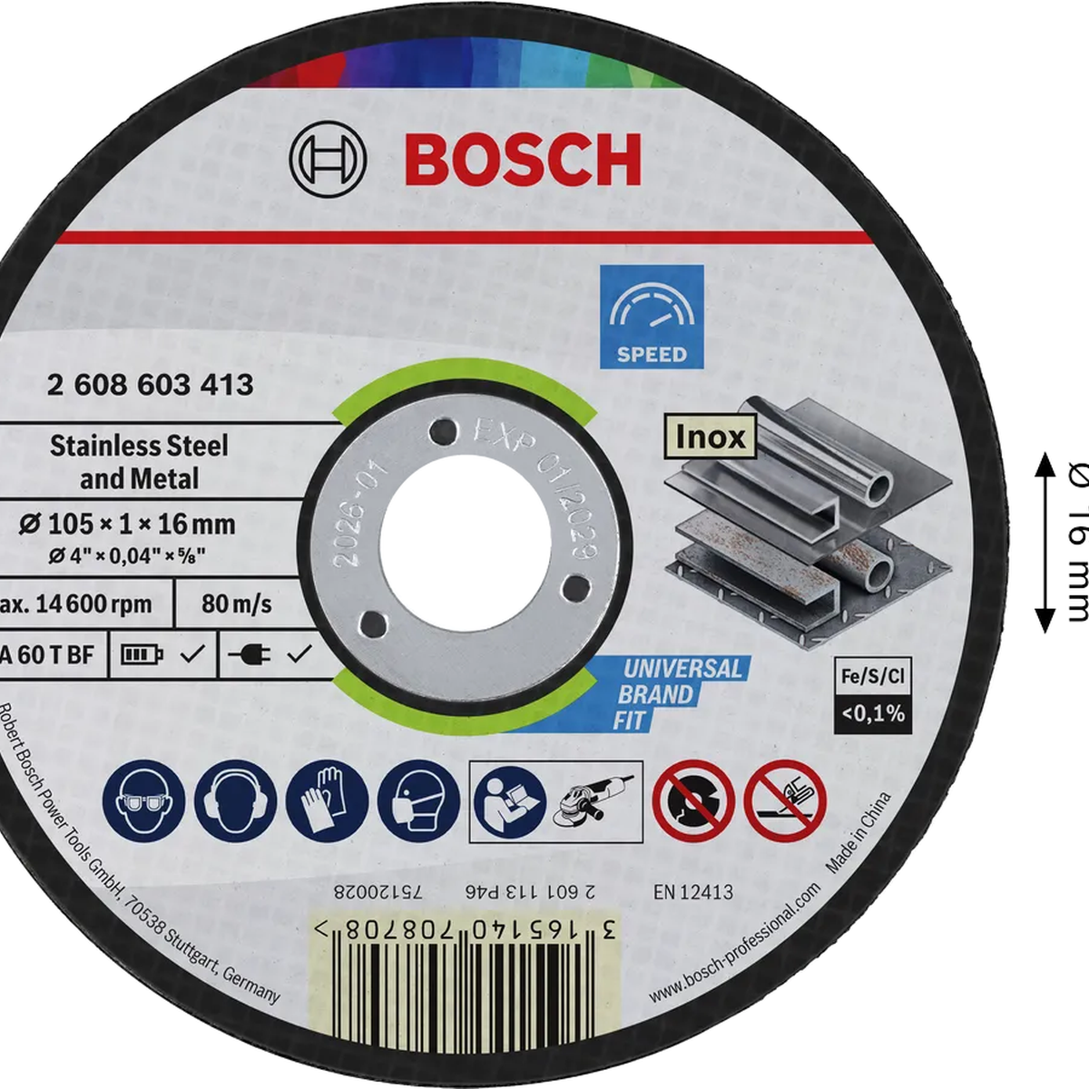 Đá cắt Bosch 105×1.0x16 (inox) 2608603413