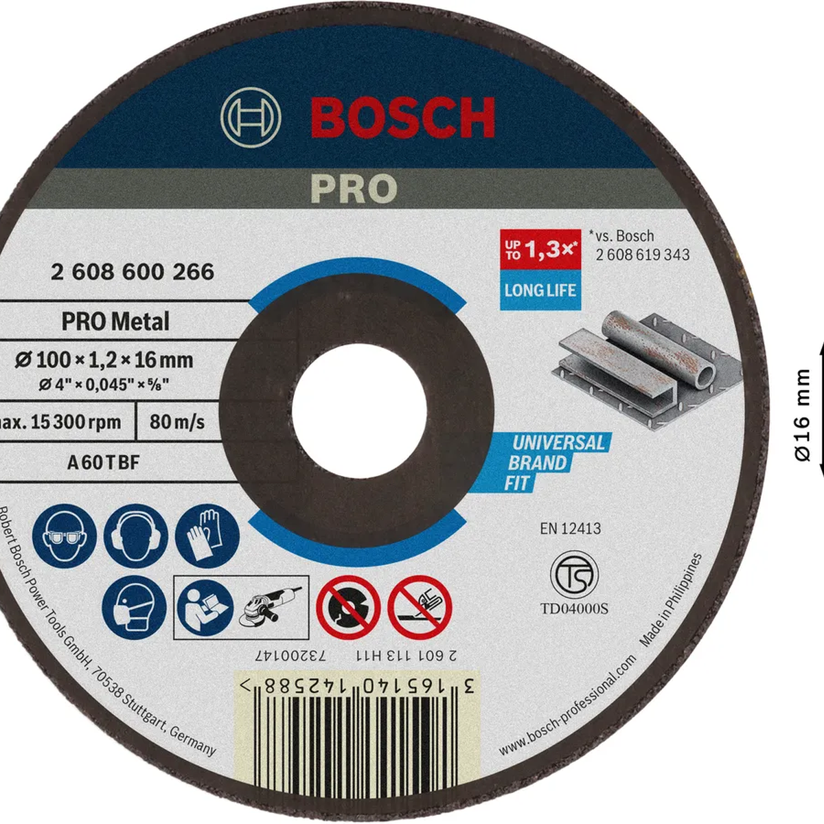Đá cắt Bosch 100×1.2x16mm (sắt) 2608600266