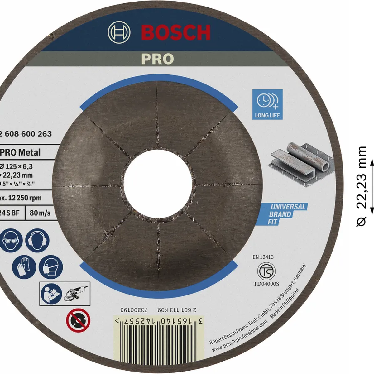 Đá mài Bosch 125×6.3×22.23mm (sắt) 2608600263
