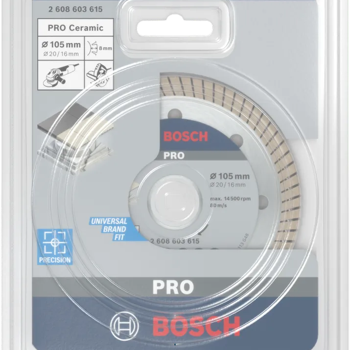 Hình minh họa cấu tạo và chi tiết Đá cắt kim cương Bosch Turbo 105x16mm ceramic 2608603615