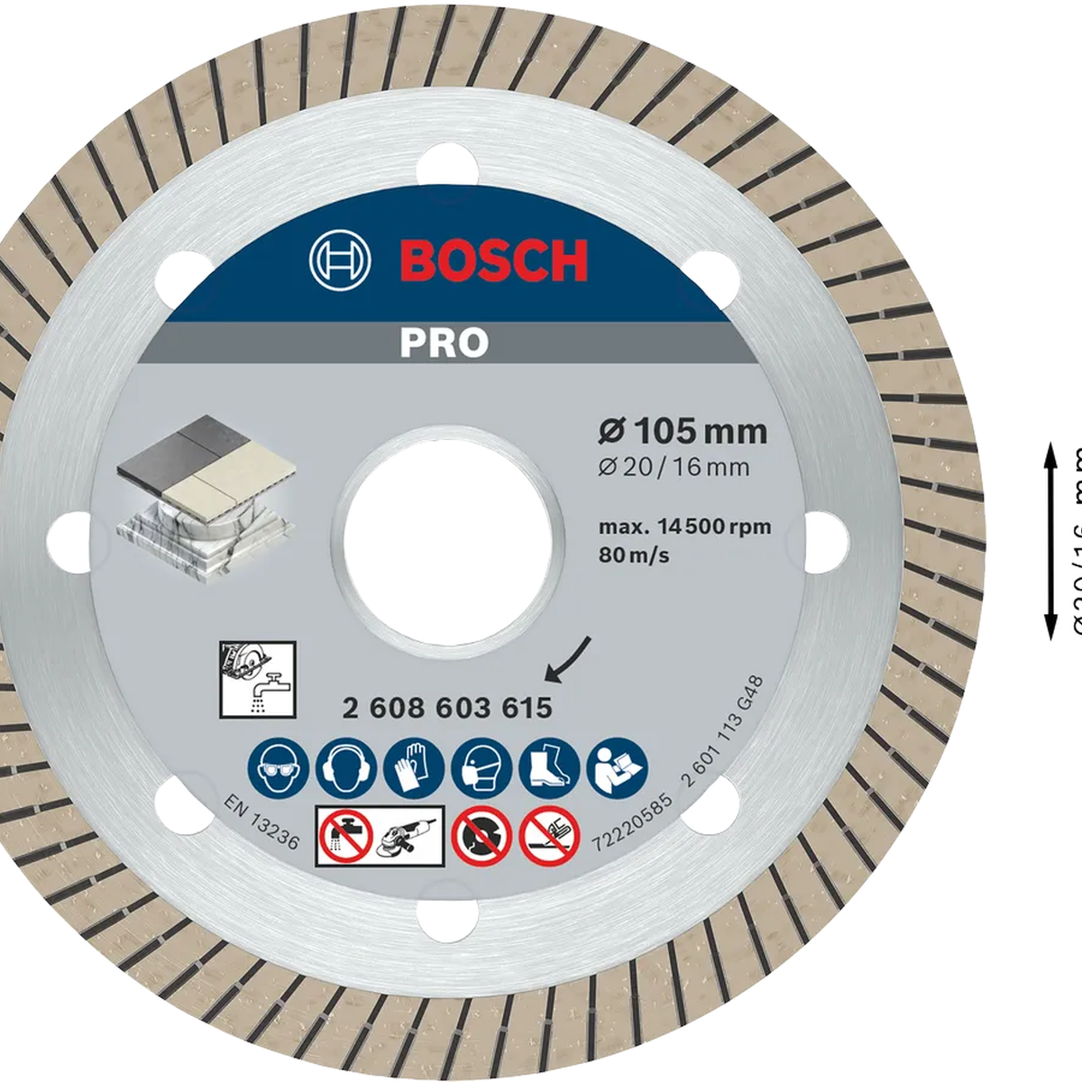 Đá cắt kim cương Bosch Turbo 105x16mm ceramic 2608603615