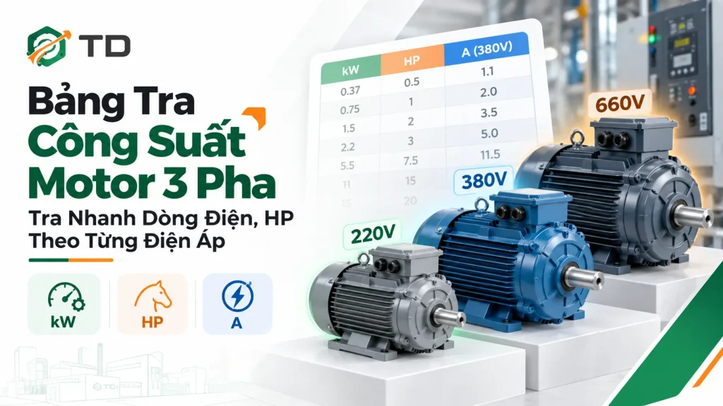 Bảng Tra Công Suất Motor 3 Pha: Tra Nhanh Dòng Điện, HP Theo Từng Điện Áp