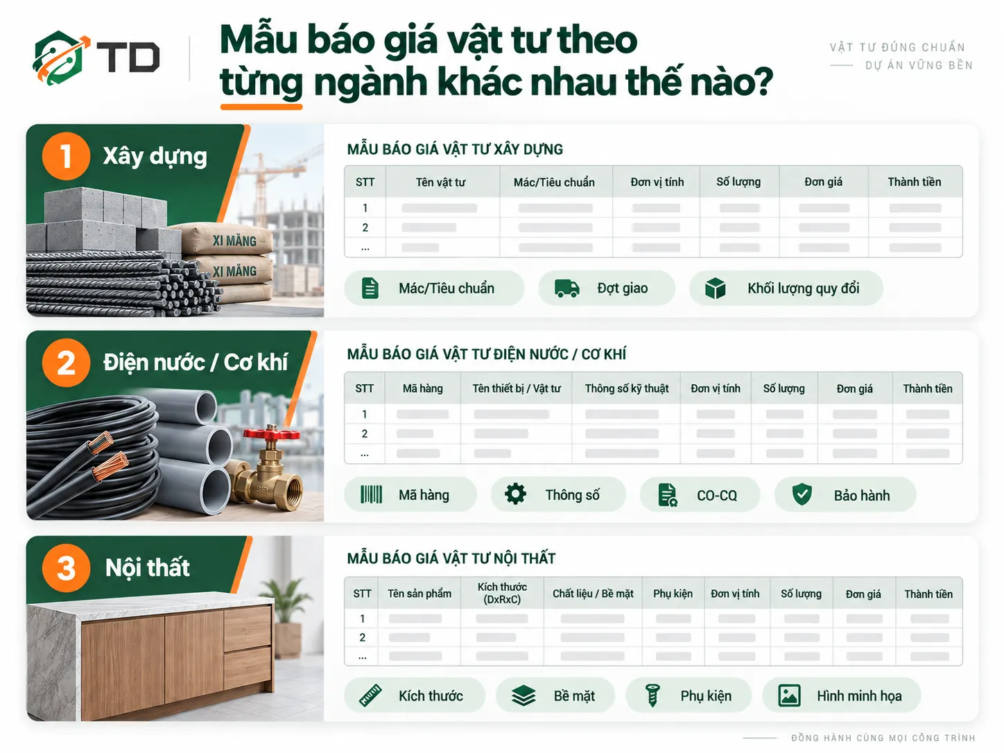 Mẫu báo giá vật tư theo từng ngành khác nhau thế nào?