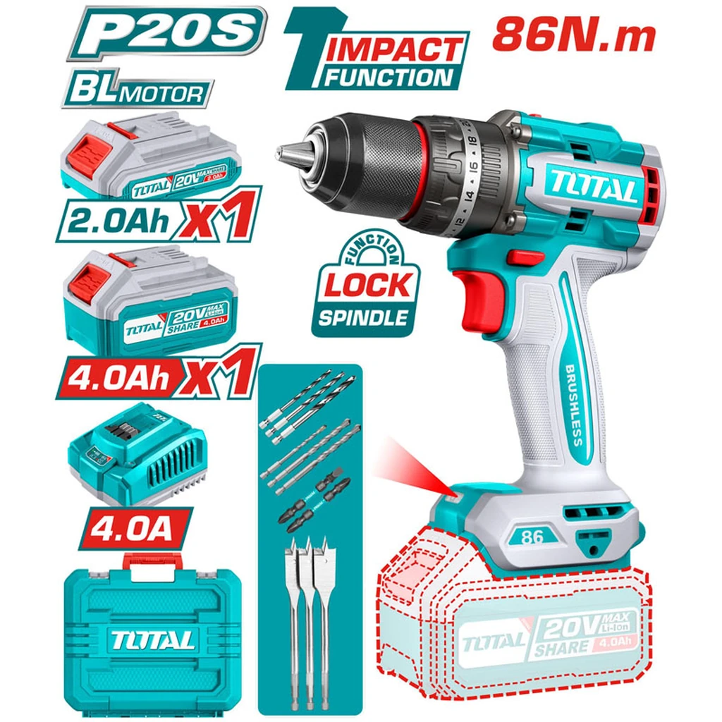 Máy khoan búa dùng pin không chổi than 20V TIDLI20868