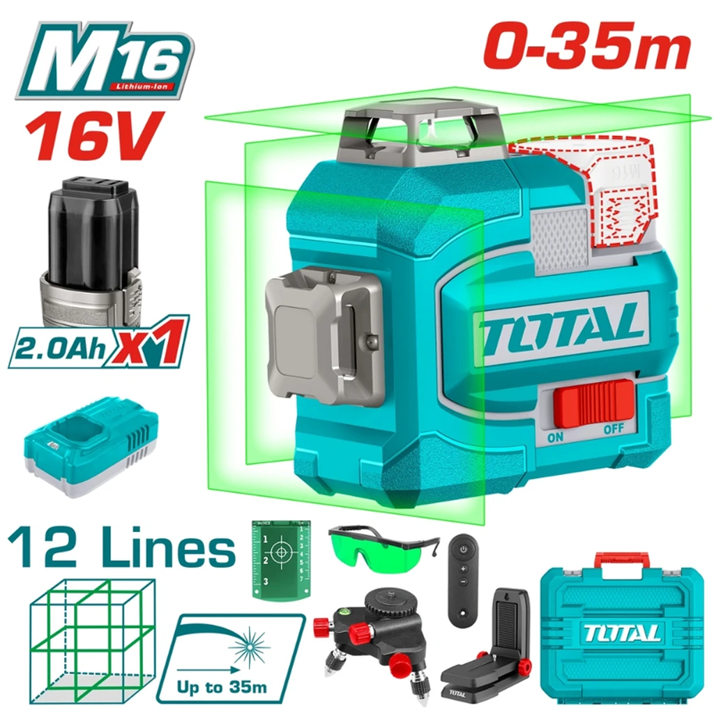 Máy đo mức cân bằng tia laser xanh 3D dùng pin 16V